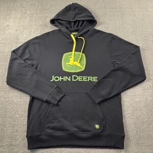 John Deere Hoodie Adult Medium Black Long Sleeve Sweater Casual Men's